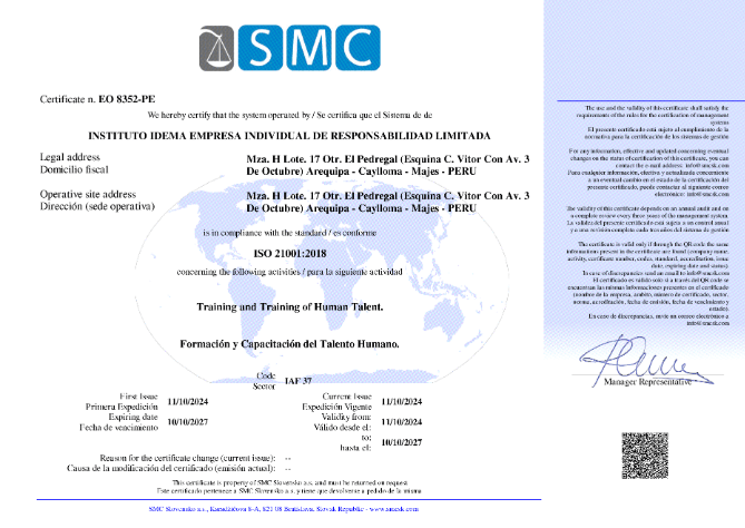 ISO 21001:2018 IDEMA PERU